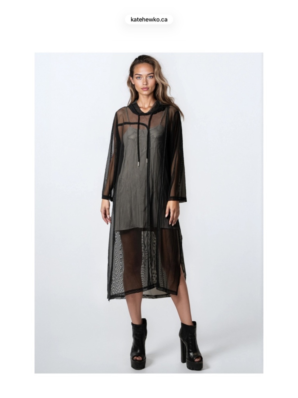 ❤️BNWT KATE HEWKO Hooded Sheer Mesh Overlay. BLack O/S